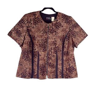 VTG 90s Brown Leopard Print Shirt Jacket Blazer by MHM Woman Sz 2X Career Office